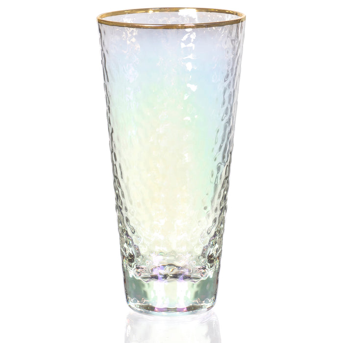 Set of 4 Iridescent Drinking Glasses with Gold Rim