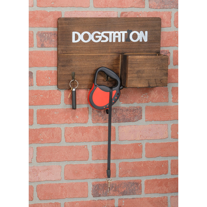 Red Co. 15” x 10” Large Rustic Wood Wall-Mounted Key Holder with 2 Metal Hooks and Box Shelf – Dog Station