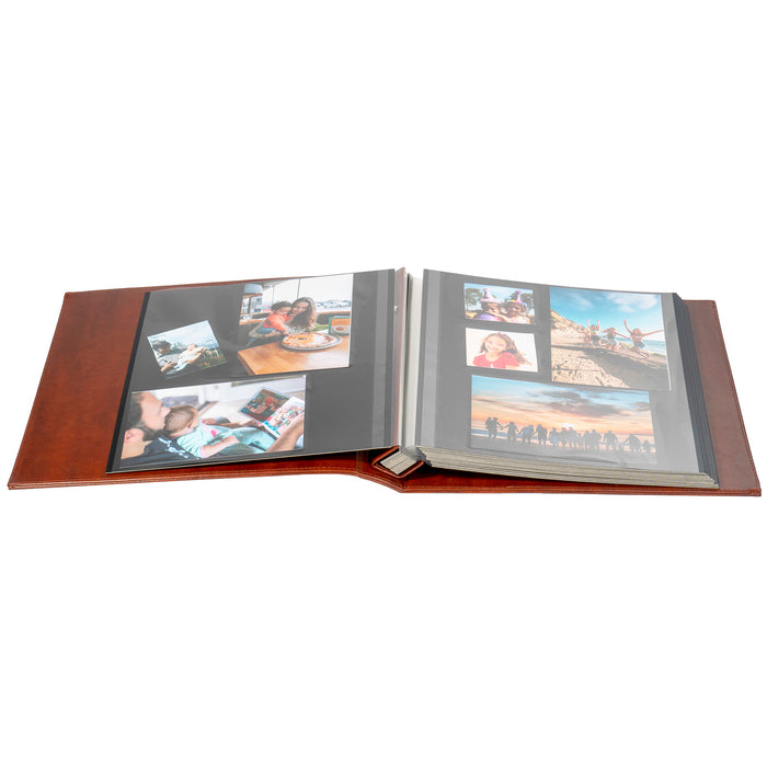 Red Co. Brown Faux Leather Photo Album with Self Adhesive Sheets — Hold Up to 8x10 Prints