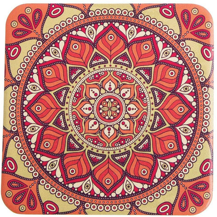 Mandala Artwork Ceramic Stone Drink Coaster, Square 3.75-Inch - Set of 4 - Decorative Kitchen And Coffee Table Accent