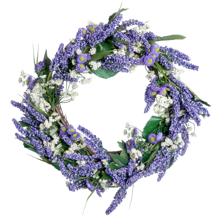 Red Co. 18" Lavender Baby's Breath, Artificial Spring & Summer Wreath, Door Backdrop Ornaments, Home Décor Collection