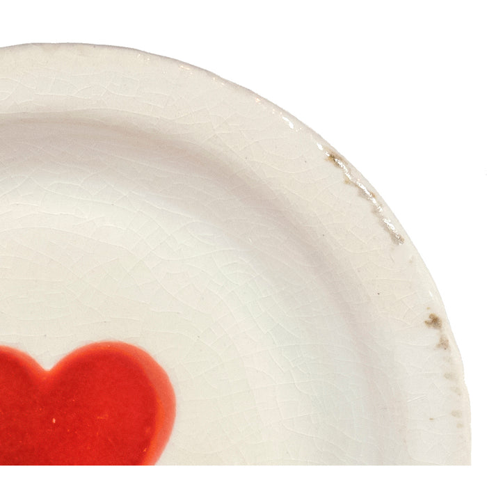 Red Co. Round Decorative White Terracotta Dish with Red Valentine’s Heart, Distressed Finish, 5-Inch