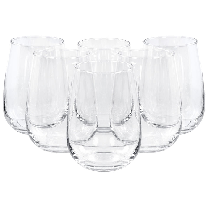 Red Co. Tulip Shaped Stemless Clear Wine Drinking Glass for Red, White, Pink Wine, Cocktails - Set of 6