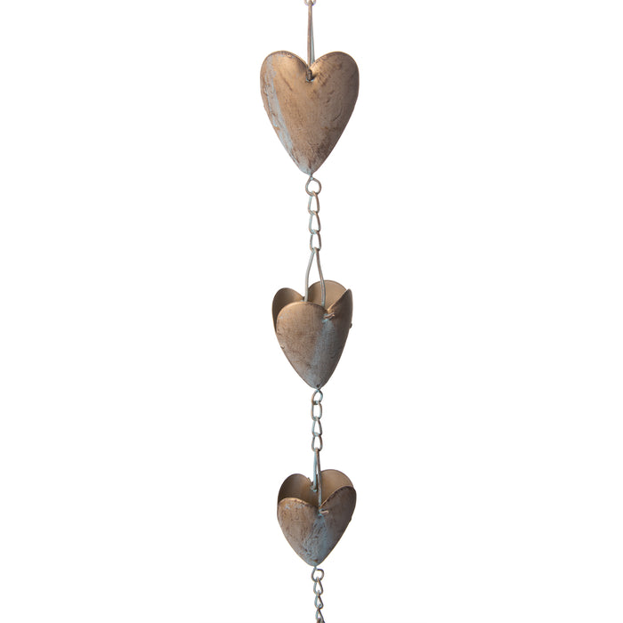 Red Co. Beautiful Decorative Heart Shaped Metal Rain Chain, Iron Rain Catcher Ornament, Gold Patina Finish, 4.25 Feet