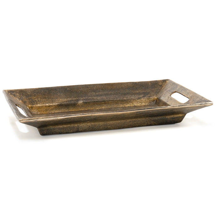 Red Co. 16” x 10” Large Decorative Aluminum Serving Tray with Cut-Out Handles, Distressed Silver