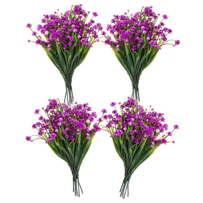 Faux Floral Bouquet, Artificial Fake Greenery Flowers for Home and Outdoor Garden Decor, Set of 4 Bunches (6 Picks Each), Amaranth Purple