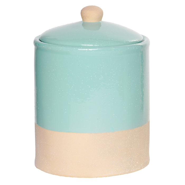 Red Co. Farmhouse Style Stoneware Kitchen Canister with Lid in a Glazed Matte Aqua Finish - 5.75" x 7.75"