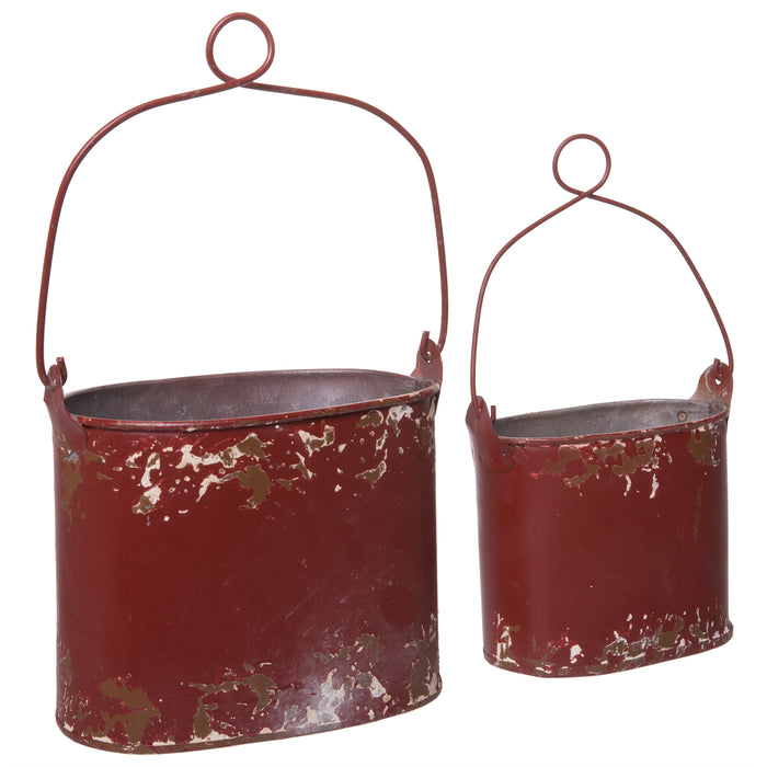 Farmhouse Style Tin Red Distressed Rusted Small Buckets - 2 Sizes