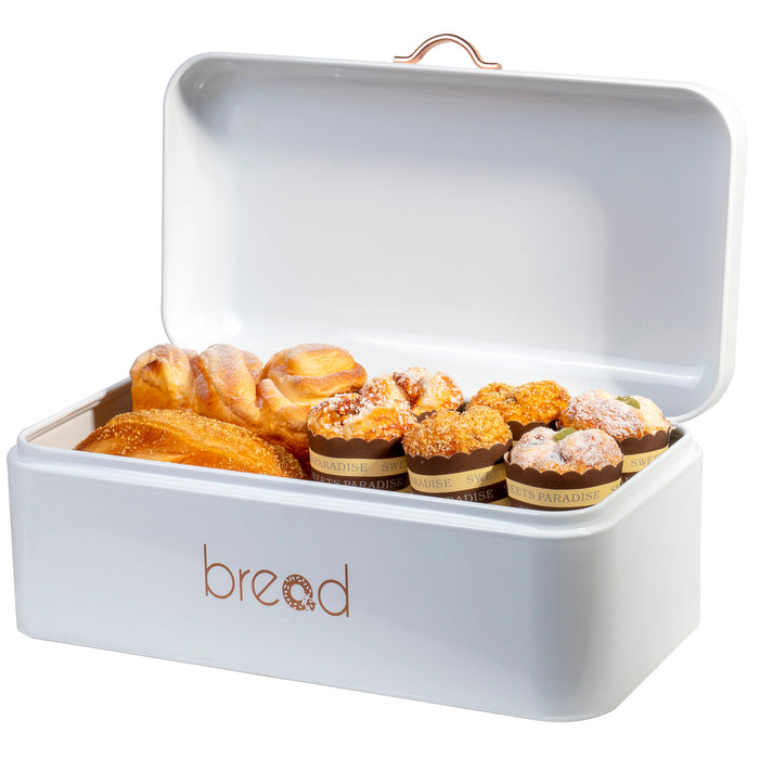 Large White Bread Box - Extra Large Metal Storage Bin Container for Loaves, Bagels, Chips & More - 16.5" x 9" x 6.5"