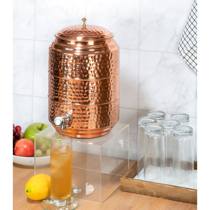 Red Co. 1.7 Gallon Large Hammered Copper Beverage Dispenser with Spigot & Lid for Cold & Hot Drinks