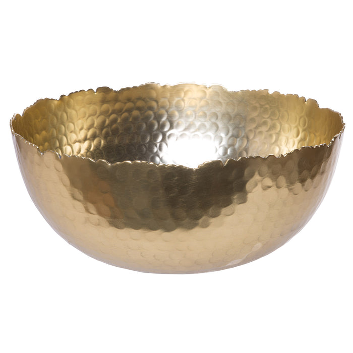 Glamorous Gilded Hammered Round Aluminum Bowl, Handcrafted Decorative Centerpiece, Medium, 8-inch