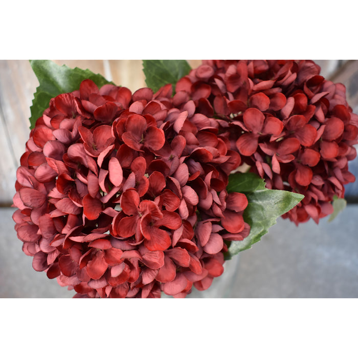 Burgundy Red Faux Silk Blooming Hydrangea Pick Bouquet, 13 Inches