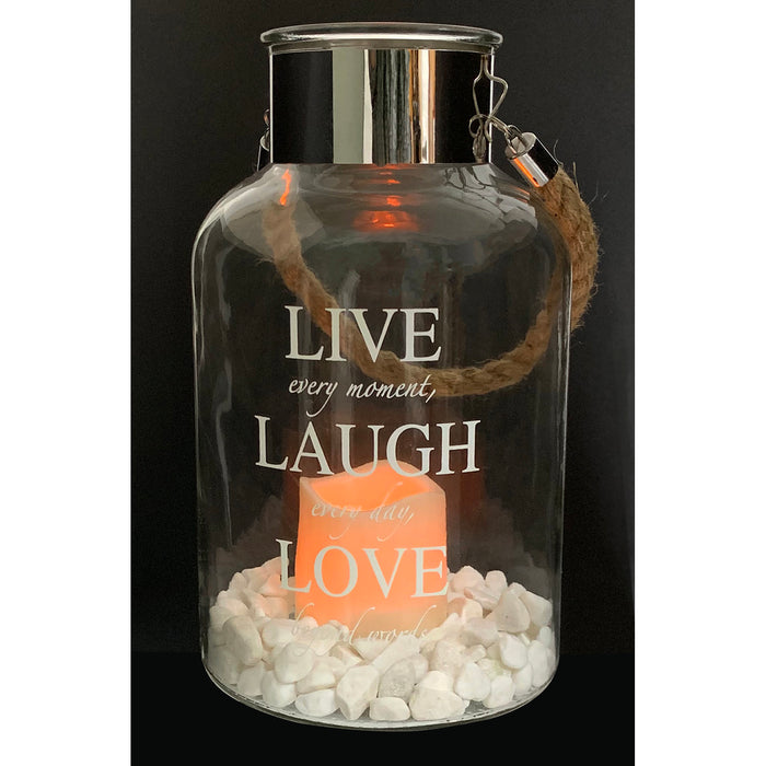 Red Co. 12 inch Decorative Candle Lantern Festive Canister, Live Laugh Love