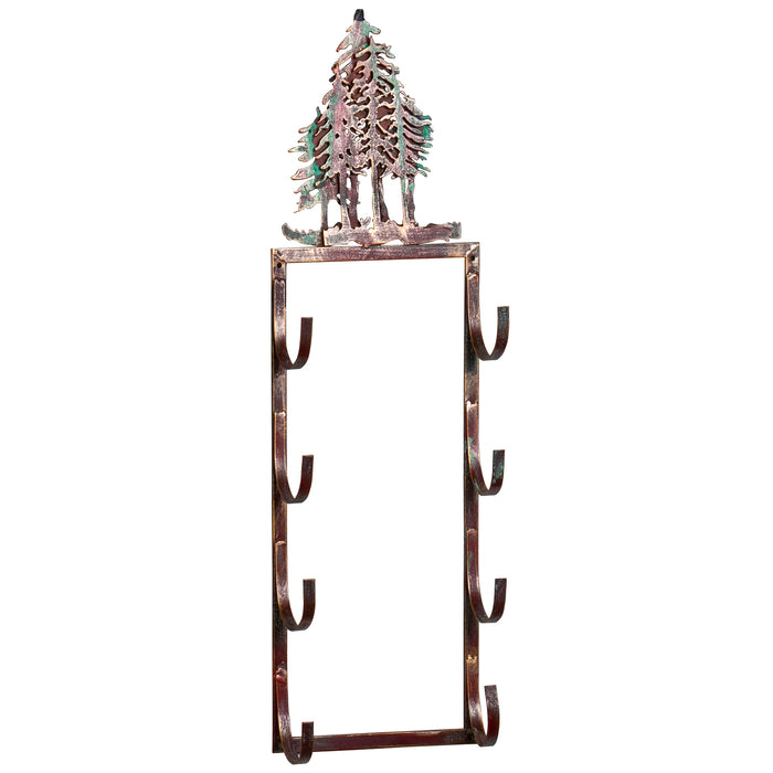 Red Co. Rustic Décor Metal Wall Rack Wine Holder Shelf Pine Tree Bottle Storage Organizer