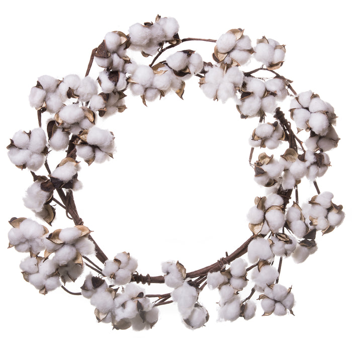 Red Co. Farmhouse Full White Fluffy Cotton Wreath - Home Decor for Front Door - 20 Inches