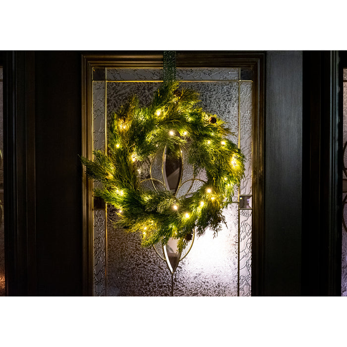 Red Co. 20 Inch Light-Up Christmas Wreath with Fraser Fir Cones & Sprays, Solar Powered LED Lights