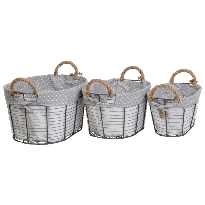 Red Co. Multi-Purpose Nesting Wire Metal Basket with Liners and Rope Handles Set of 3, Storage Containers, Home Organizers