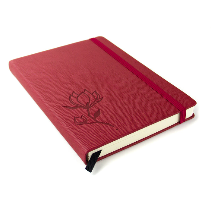 Red Co. Journal with Embossed Flower, 240 Pages, 5"x 7" Lined, Dark Ruby