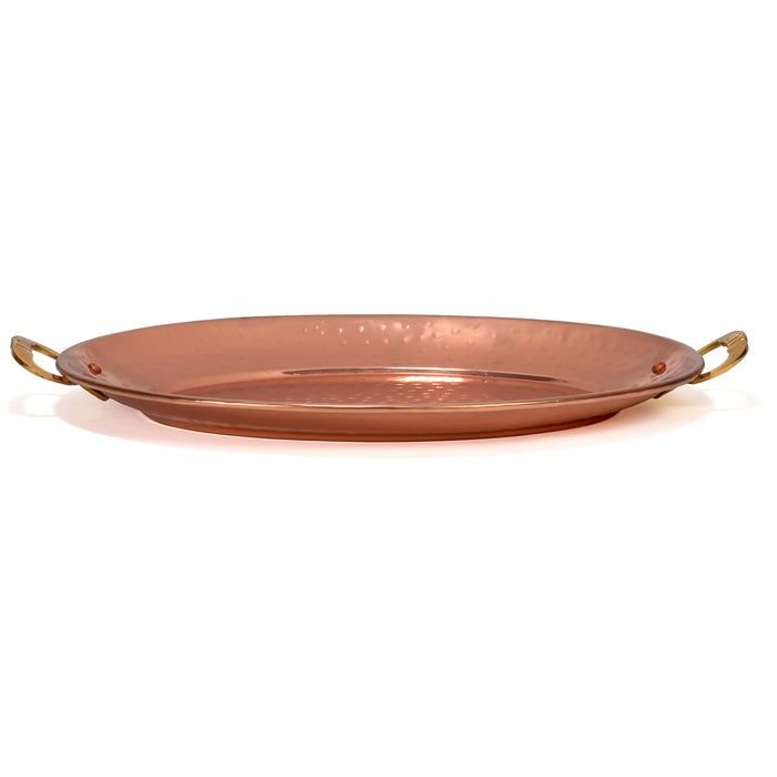 Red Co. Stainless Steel Oval Decorative Organizer Tray with Hammered Copper Finish and Brass Handles, 16" x 11" x 1.25"