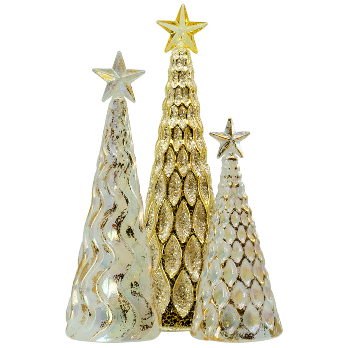 Red Co. Glass Christmas Tree Figurine Ornaments, Light-Up Holiday Season Decor, 11-inch, 9.5-inch, 8-inch, Set of 3