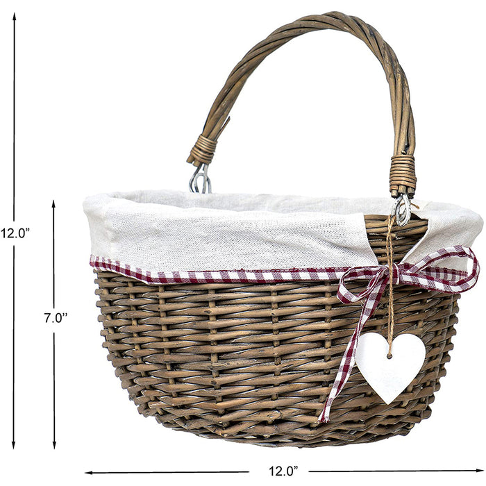 Red Co. Decorative Picnic Easter Candy Round Storage Basket, Hand Woven Willow with Collapsible Handle