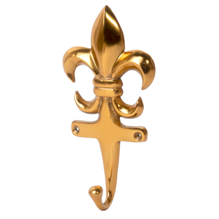 Red Co. Fleur De Lis Brass Wall Mounted Hook Set of 6 for Hanging Coats, Hats, Purses, Keys, Umbrellas, Ornaments