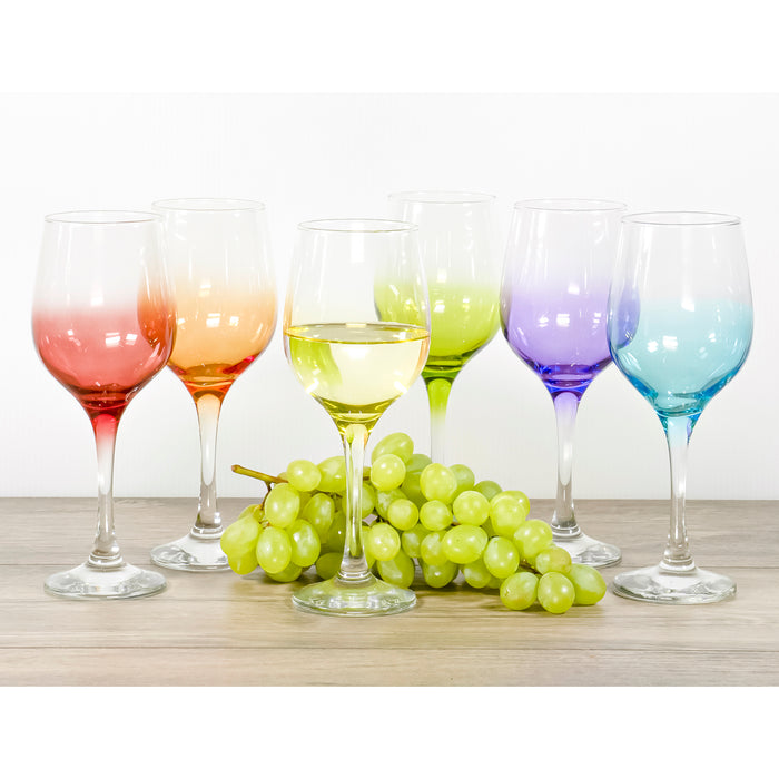 Red Co. Colored Gradiant Clear Wine Glass for Red, White, Pink Wine, Cocktails, 11.75 Ounce - Set of 6