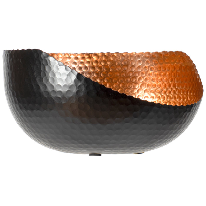 Red Co. Modern Round Decorative Hand-Hammered Slant-Cut Centerpiece Bowl for Home and Kitchen Décor, Black/Copper, Large – 10 Inches