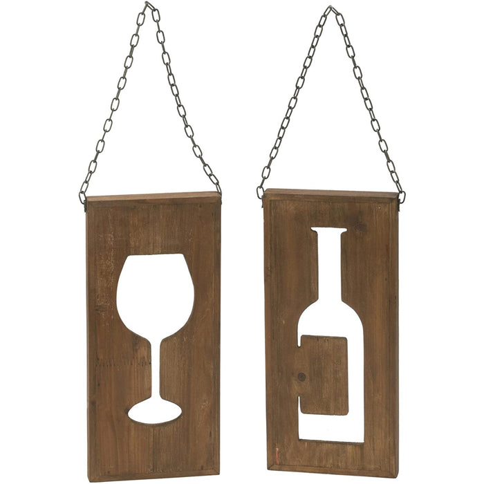 Red Co. Vineyard Wood Wall Art, Wine Bottle & Glass Cutouts, Decorative Home Bar Plaques, Large, 13-inch