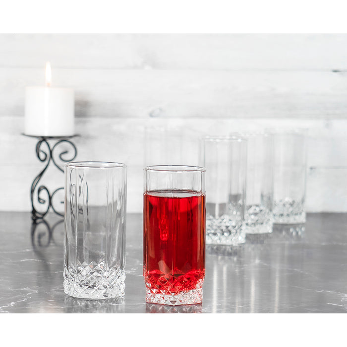 Red Co. Tall Clear Tumbler Drinking Glass with Diamond Pattern Base, 13.5 Oz., Set of 6