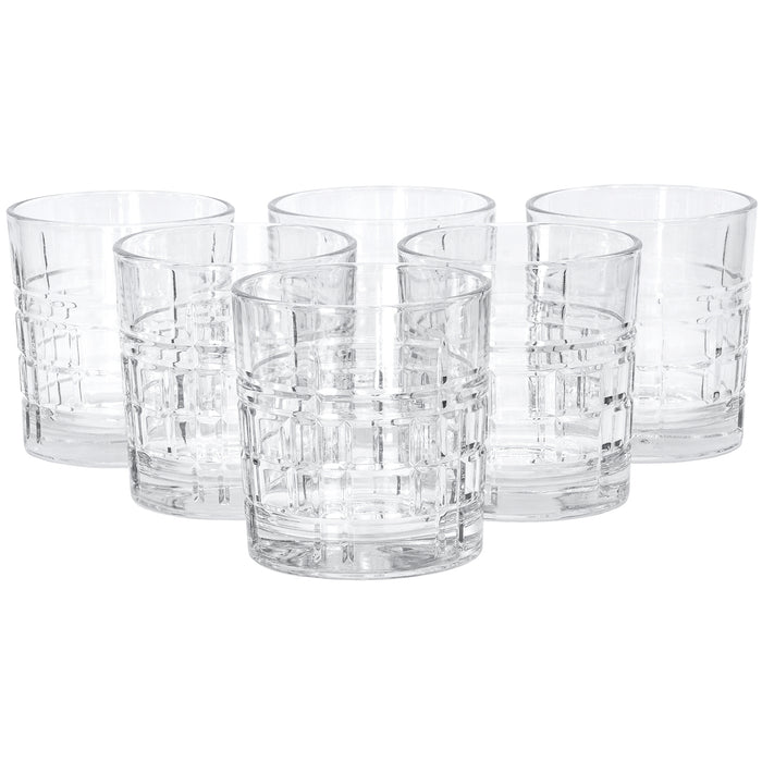 Red Co. Square Texture Short Drinking Glass Set of 6 for Water, Juice, Beer, Cocktails, Wine, Whiskey