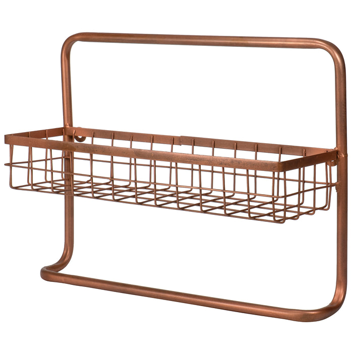 Red Co. Rustic Copper Finish Wall-Mounted Basket Shelf Towel Rack Toiletries Organizer 16.25" x 5" x 12"