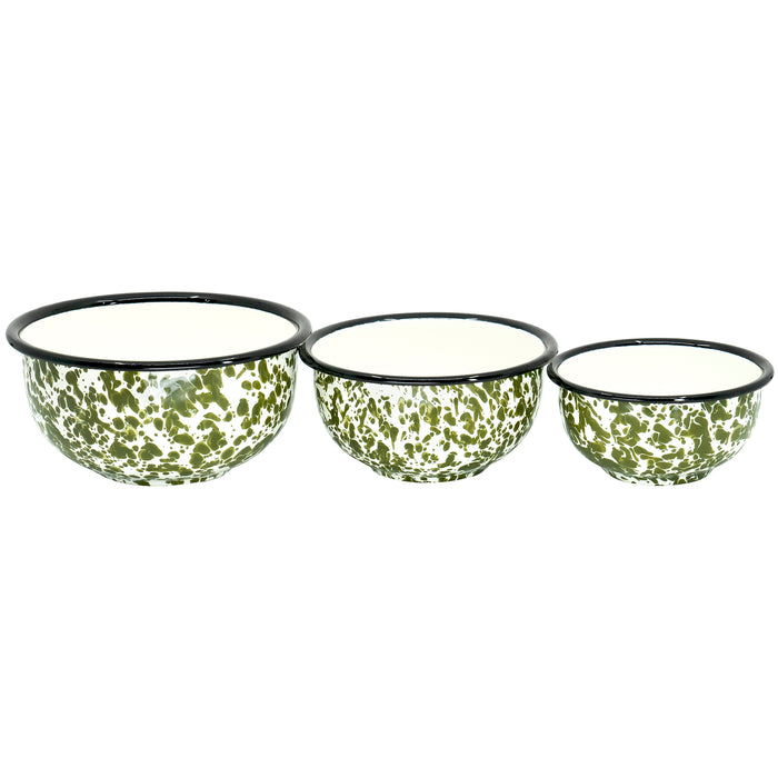 Red Co. Small Green Speckled Metal Tin Nesting Prep Bowl, for Mixing, Storage, Serving - Set of 3