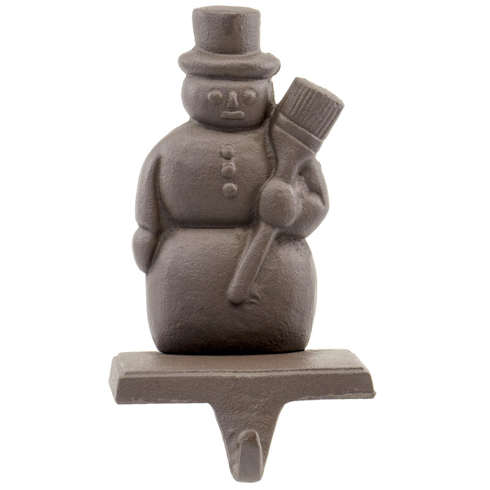 Red Co. Brown Cast Iron Snowman Stocking Holder with Hook Rustic Home Christmas Décor for Mantel, Fireplace, Dresser