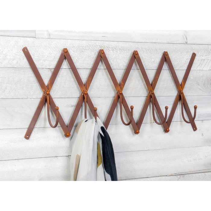 Red Co. Rustic 5 Hook Metal Wall Towel Rack Coat Hanger Multi Purpose Accordion for Door and Wall