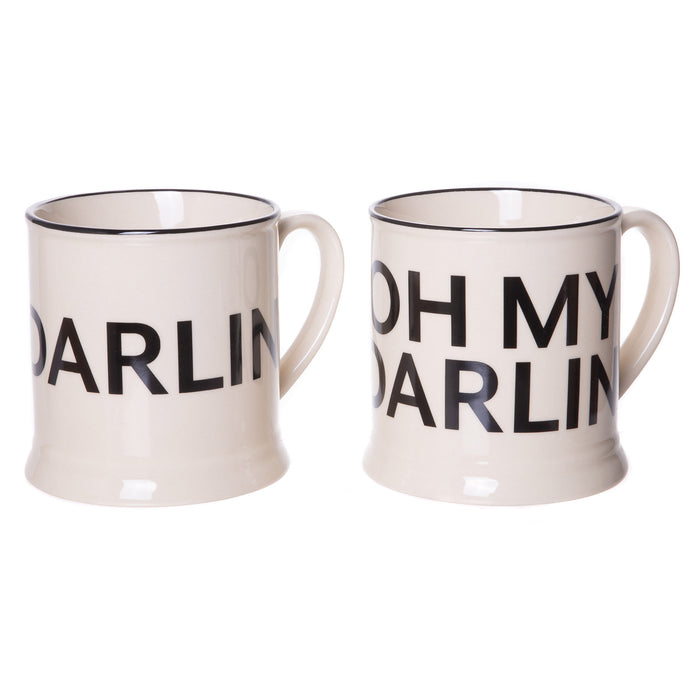 Large Black and Beige "Darlin' and Oh My Darlin'" Stein Shaped Ceramic Stoneware Mug 14 oz. - Perfect Gift for Couples - Set of 2