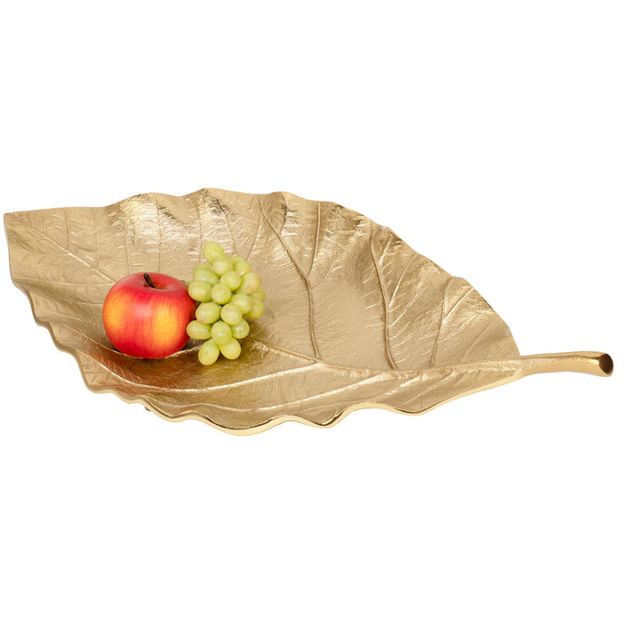 Red Co. 25 inch Decorative Tabletop Aluminum Leaf Tray in Brushed Metal Gold