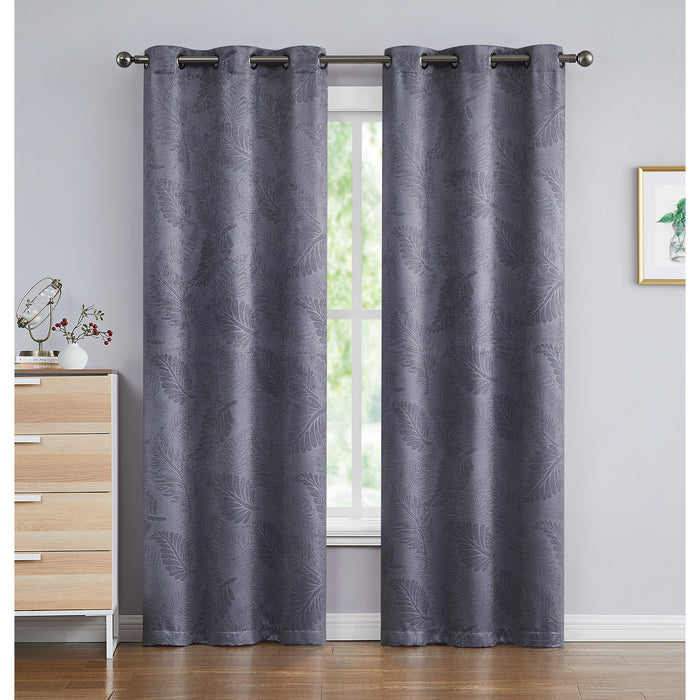 Red Co. Embossed Leaf Pattern Soft Decorative Blackout Window Curtains with Grommets 2 Piece Set