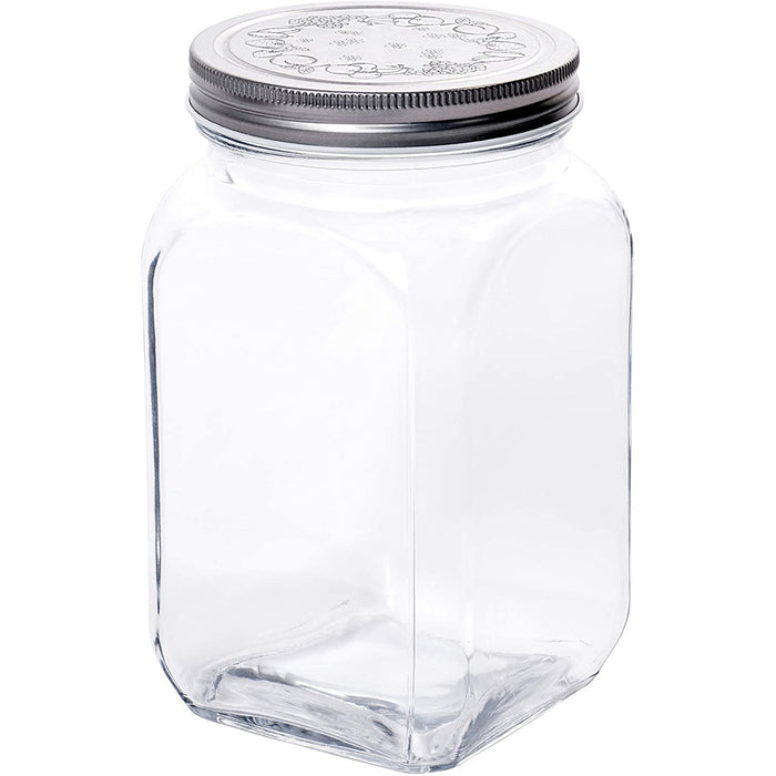 Classic Food Saver Canister, Square Glass Storage Container Jar with Metal Lid, 50 Ounces