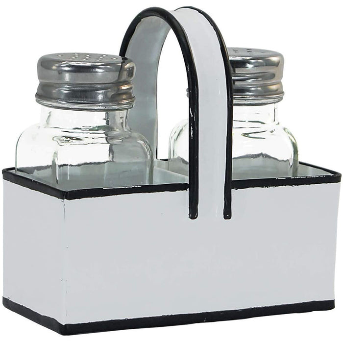 Black and White Salt & Pepper Shaker Caddy Set