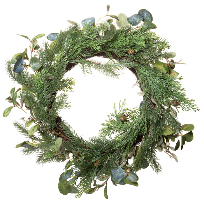 Red Co. Artificial White Berry Evergreen Wreath - Great Front Door and Wall Winter Christmas Decoration - 24 Inches