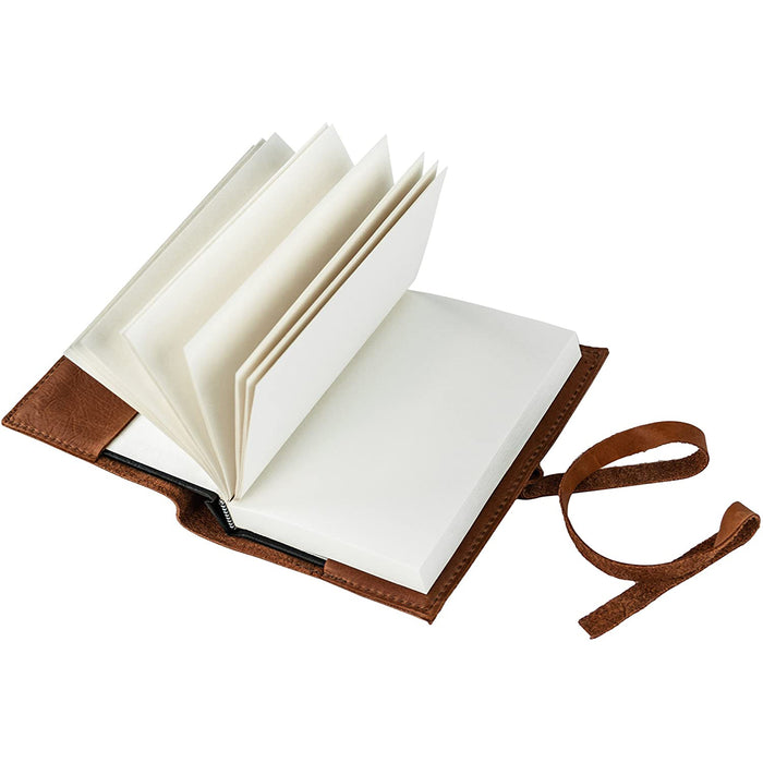 Red Co. Soft Genuine Leather Pocket Size Journal With Strap, 80 Blank Pages, Gold Brown