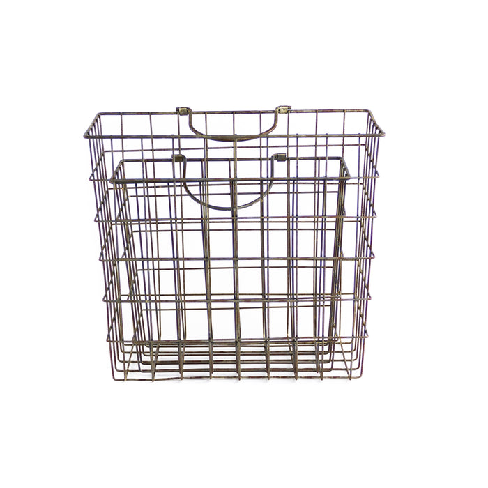 Tall Metal Wire Country Style Baskets with Handle, Set of 2