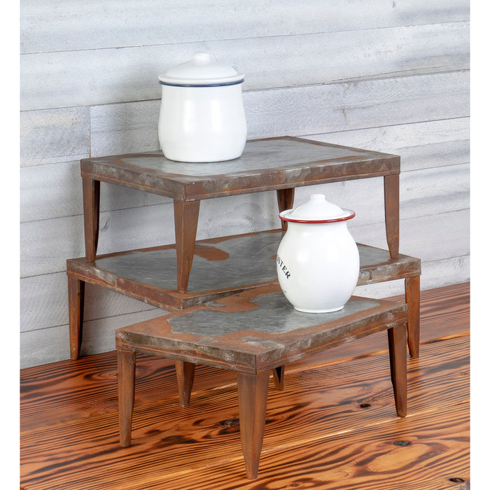 Red Co. Rustic Metal Riser Organizer Display Stands for Home and Kitchen - Set of 3