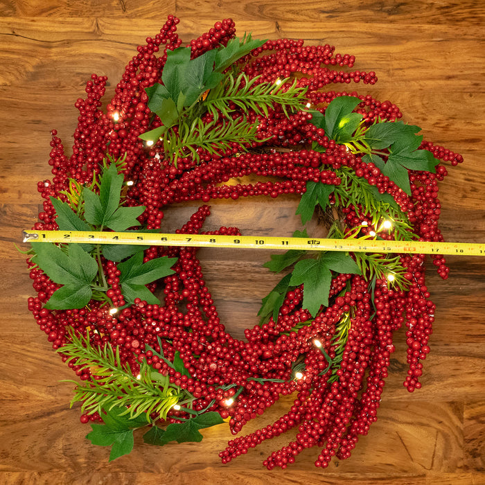 Red Co. 20" Christmas Wreath with Battery Operated LED Lights, Artificial Home Décor for Fall Winter