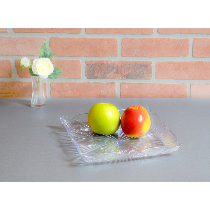 Red Co. Clear Polystyrene Square Platter for Fruits and Vegetables Display, Serving, Prepping, Kitchen Decoration, 10" x 10" - Made in USA