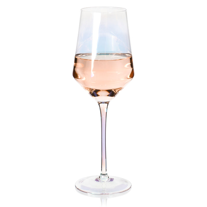 Deluxe Electroplated Long Stem Wine Glasses with Rainbow Effect, Set of 4 (16 fl oz)