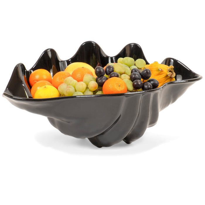 Red Co. Large Break-Resistant Decorative Black Acrylic Scallop Shell-Shaped Serving Display Bowl - 5-Quart Capacity - Made in USA