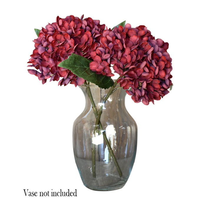 Burgundy Red Faux Silk Blooming Hydrangea Pick Bouquet, 13 Inches