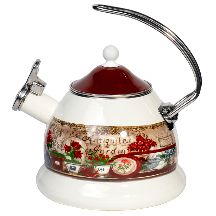 Enamel on Steel Stove Top Whistling Teapot Kettle - Retro Classic Design - 2.3 Quarts